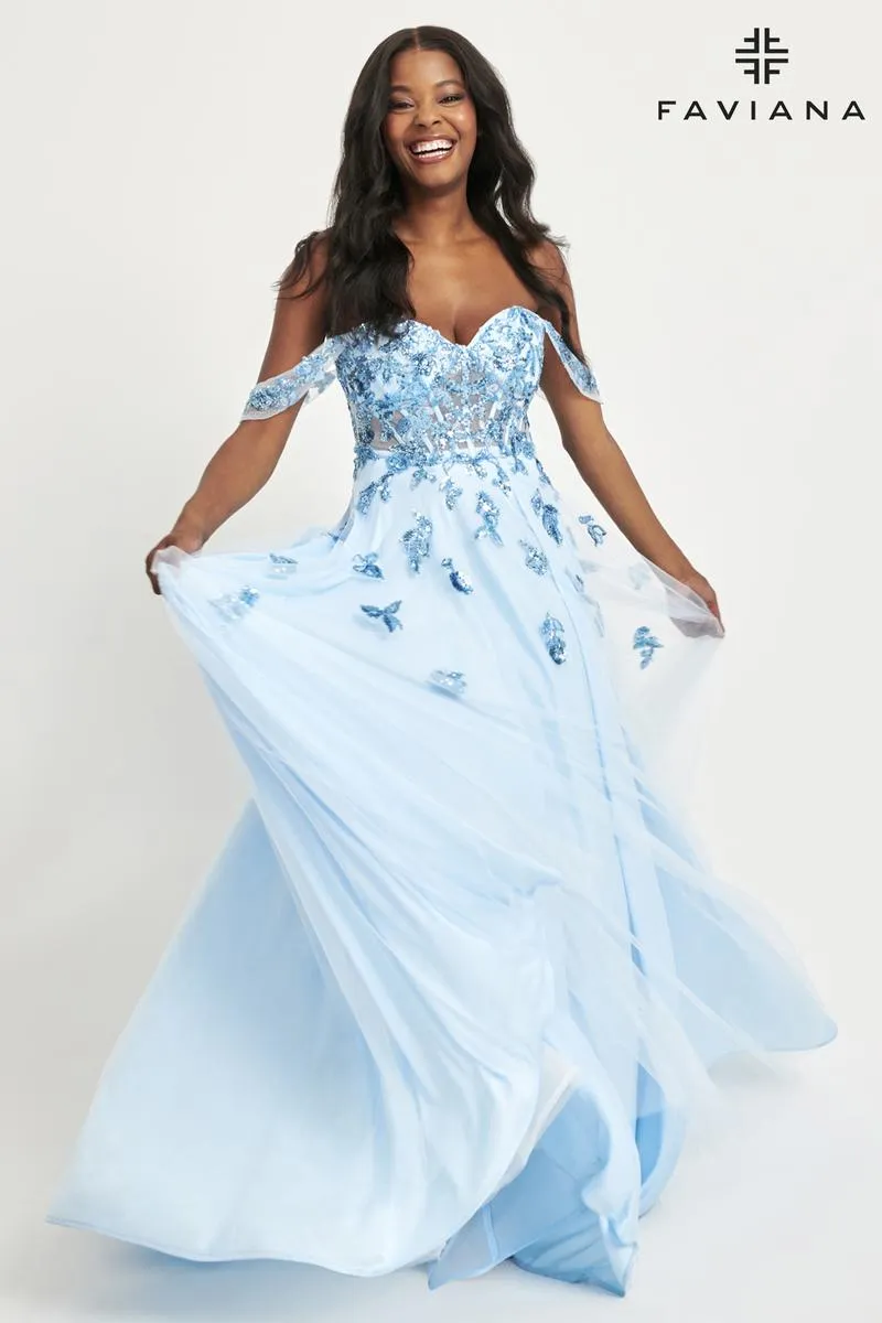 Faviana Off Shoulder A-Line Prom Dress 11059 sold by Terry costa product image thumbnail 2