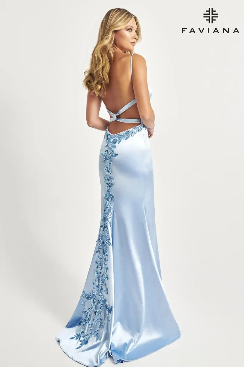 Faviana Satin Beaded Applique Prom Dress 11062 sold by Terry costa product image thumbnail 3
