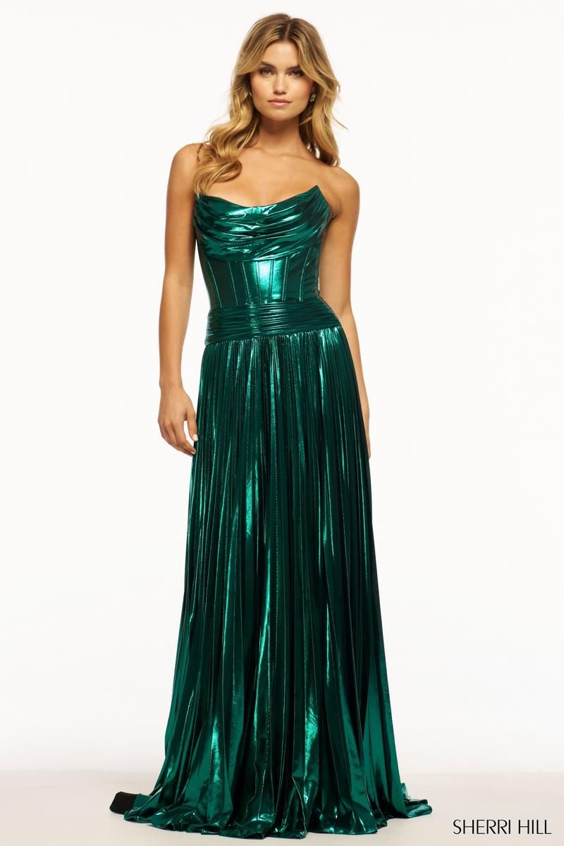 Sherri Hill Metallic Pleated Prom Dress 56020 sold by Terry costa product image thumbnail 3