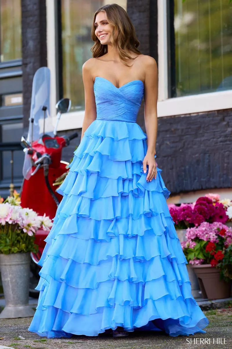 Sherri Hill Tiered Chiffon Strapless Dress 56346 sold by Terry costa product image thumbnail 4