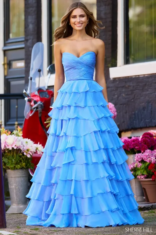 Sherri Hill Tiered Chiffon Strapless Dress 56346 sold by Terry costa