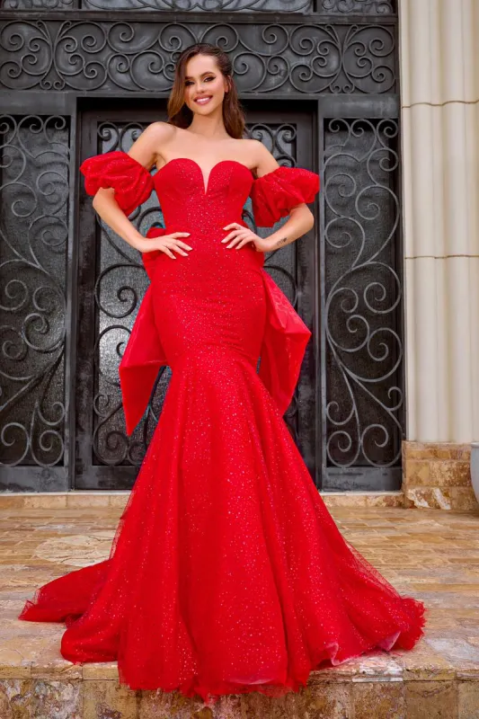 Portia and Scarlett Puff Sleeve Ball Gown PS24066 sold by Terry costa