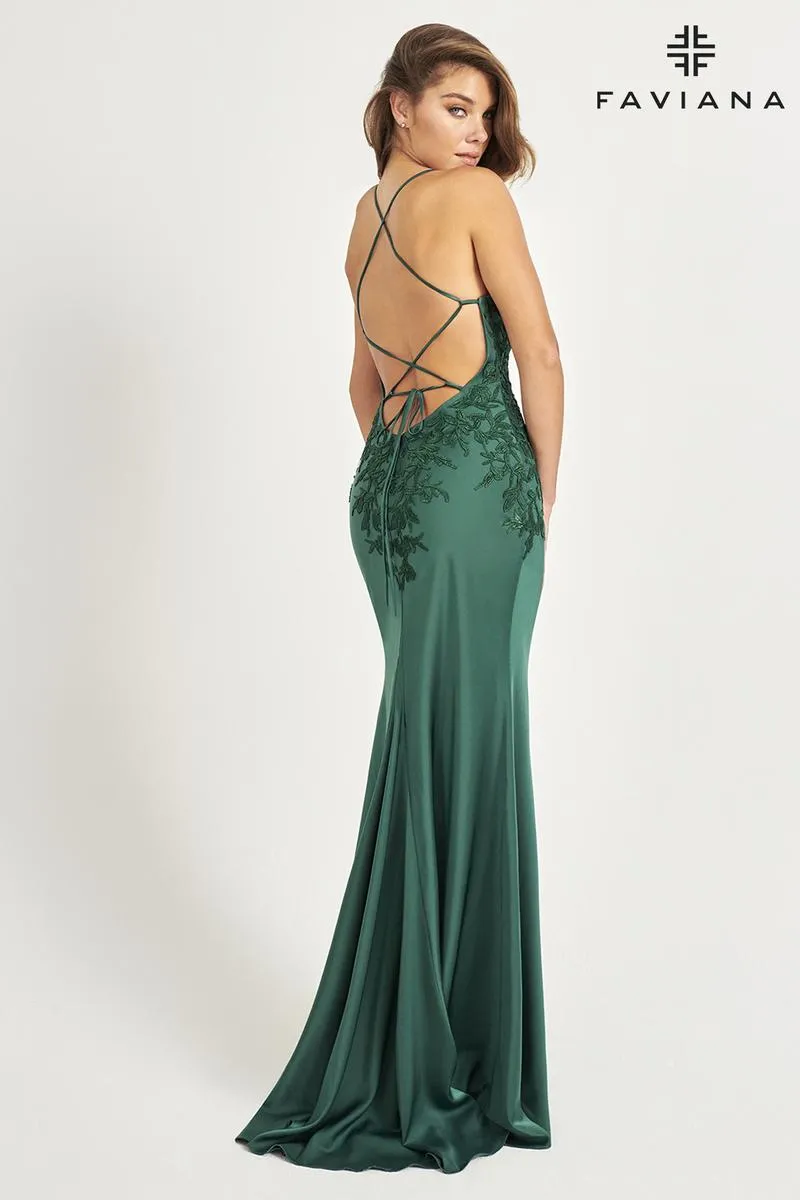 Faviana V-Neck Lace-up Back Prom Dress 11070 sold by Terry costa product image thumbnail 3