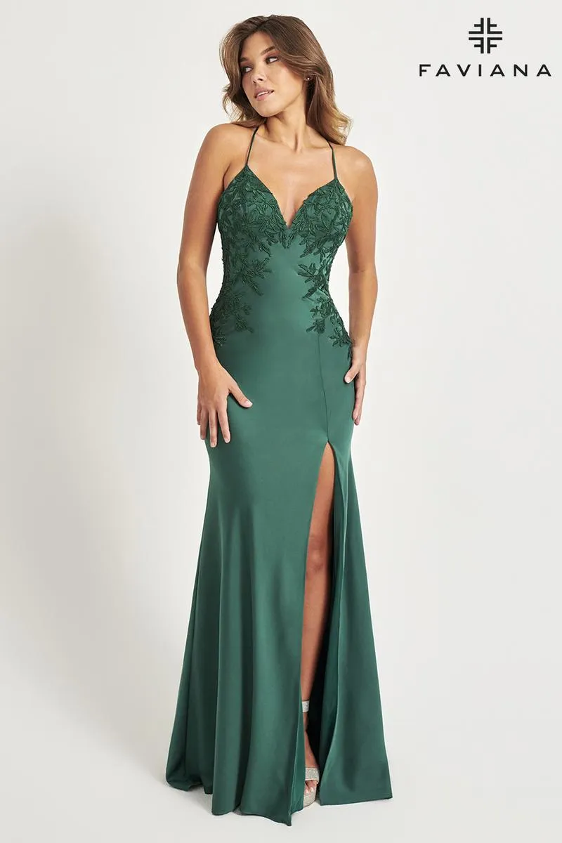 Faviana V-Neck Lace-up Back Prom Dress 11070 sold by Terry costa product image thumbnail 2