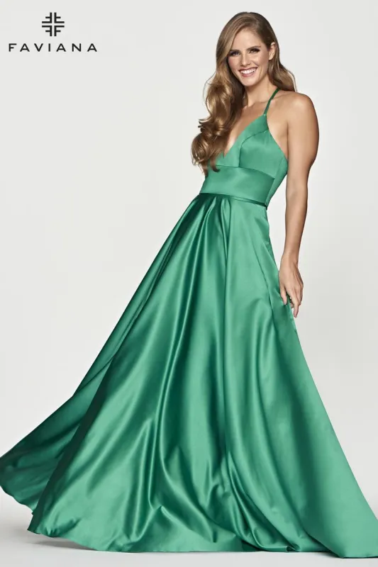 Faviana V-Neck Satin A-Line Prom Dress S10252 sold by Terry costa