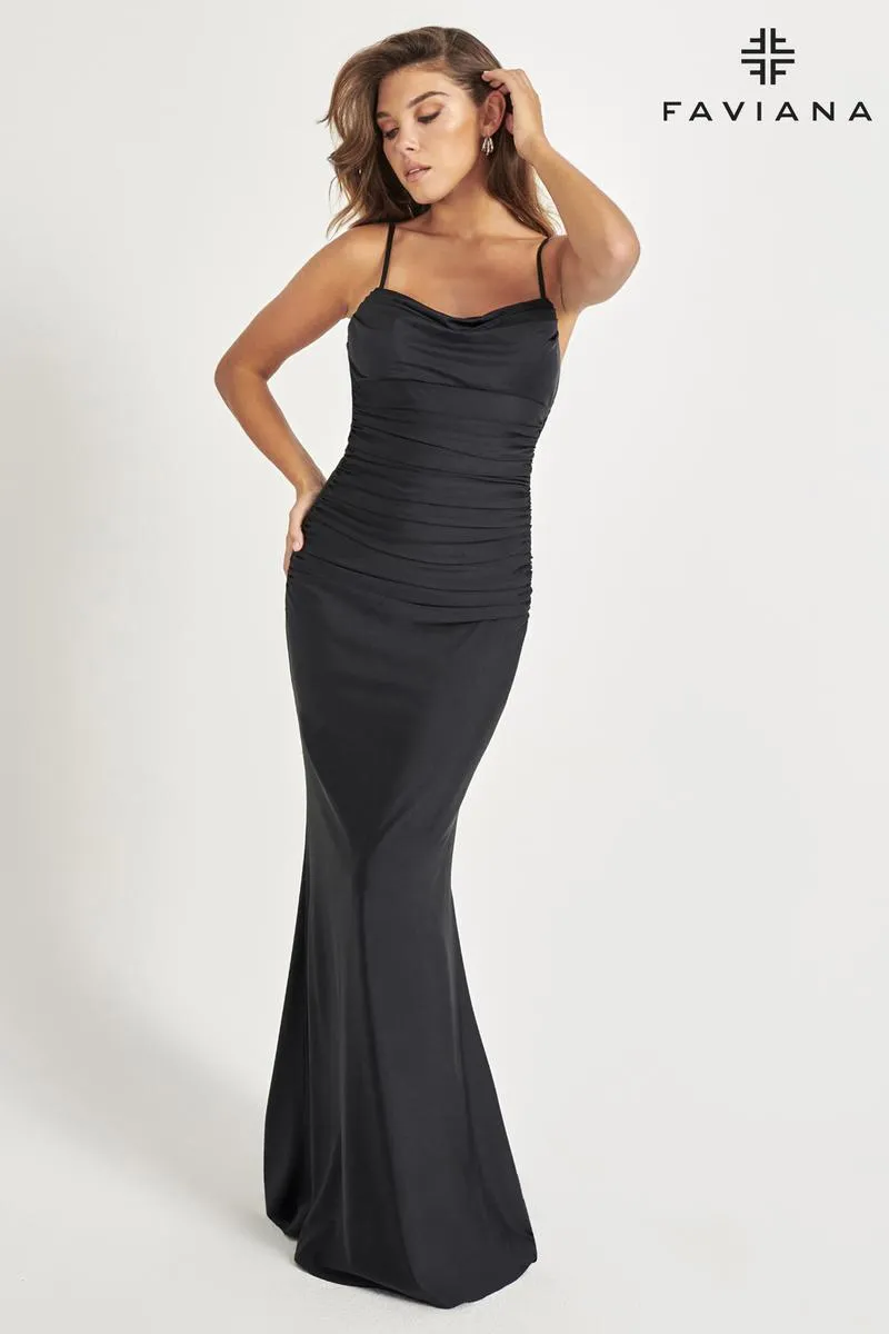 Faviana Low Back Ruched Prom Dress 11072 sold by Terry costa product image thumbnail 3