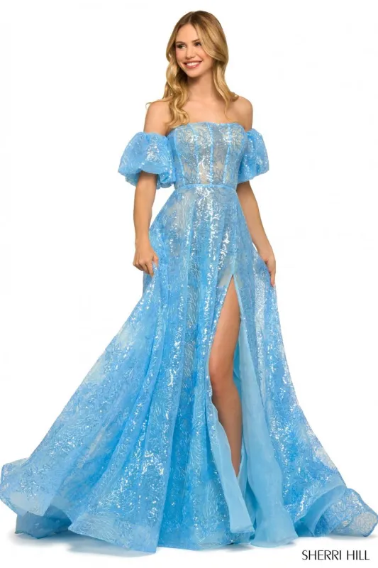 Sherri Hill A-line Puff Sleeve Gown 55423 sold by Terry costa