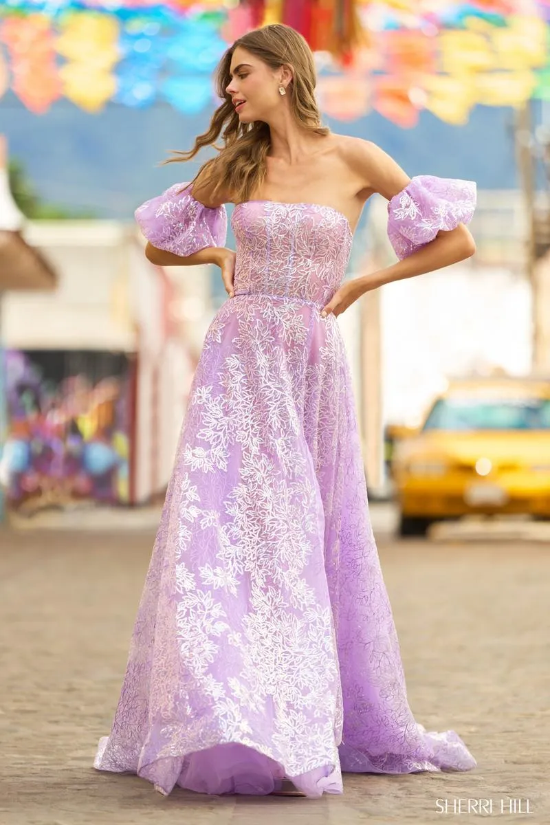 Sherri Hill A-line Puff Sleeve Gown 55423 sold by Terry costa product image thumbnail 5