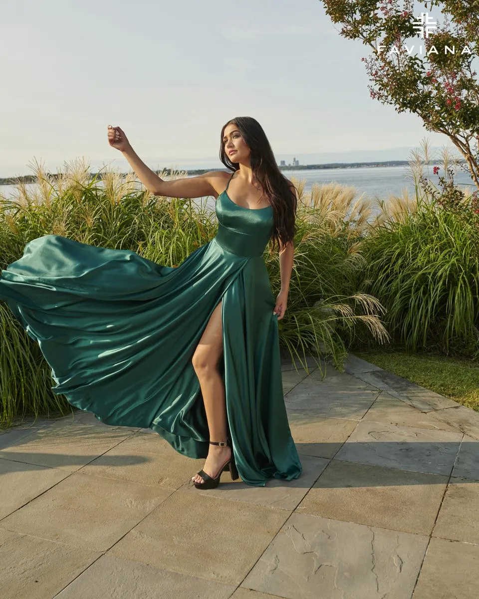 Faviana Long A-Line Satin Prom Dress S10828 sold by Terry costa product image thumbnail 5