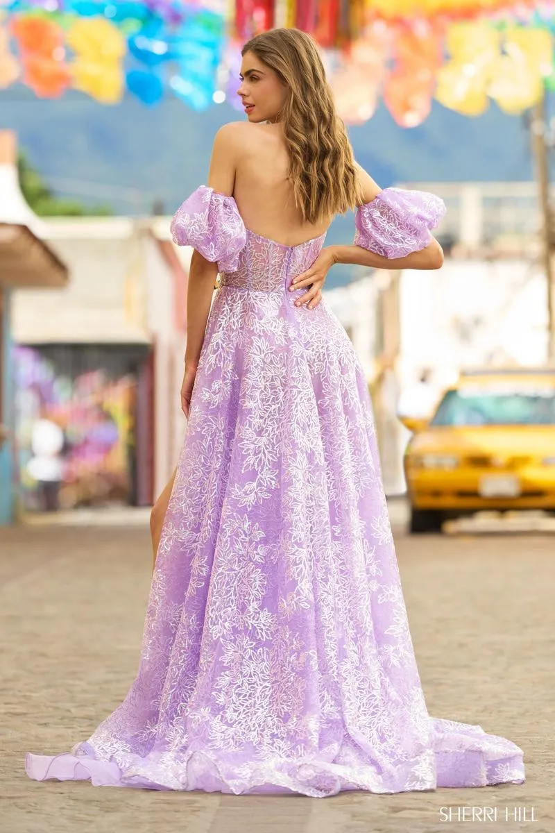 Sherri Hill A-line Puff Sleeve Gown 55423 sold by Terry costa product image thumbnail 4
