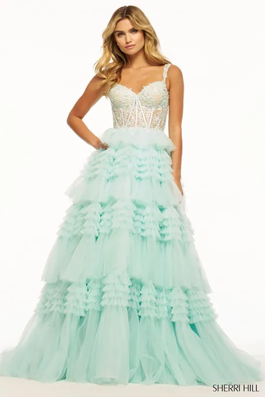 Sherri Hill Tulle Ruffle Ball Gown Prom Dress 56019 sold by Terry costa
