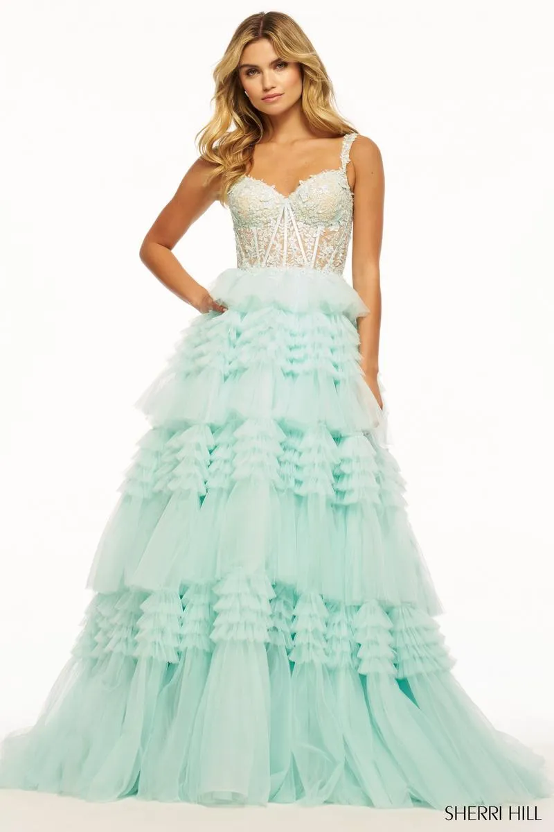 Sherri Hill Tulle Ruffle Ball Gown Prom Dress 56019 sold by Terry costa