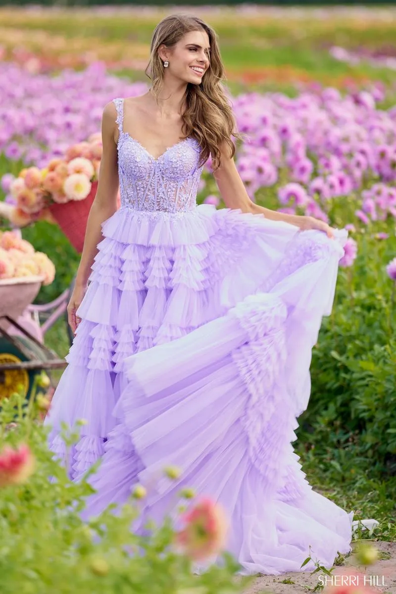 Sherri Hill Tulle Ruffle Ball Gown Prom Dress 56019 sold by Terry costa product image thumbnail 3