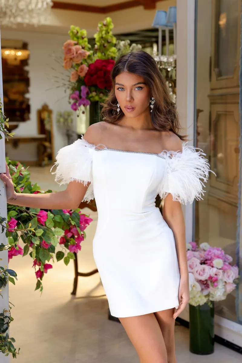 Ava Presley Off Shoulder Feather Homecoming Dress 29124 sold by Terry costa product image thumbnail 3