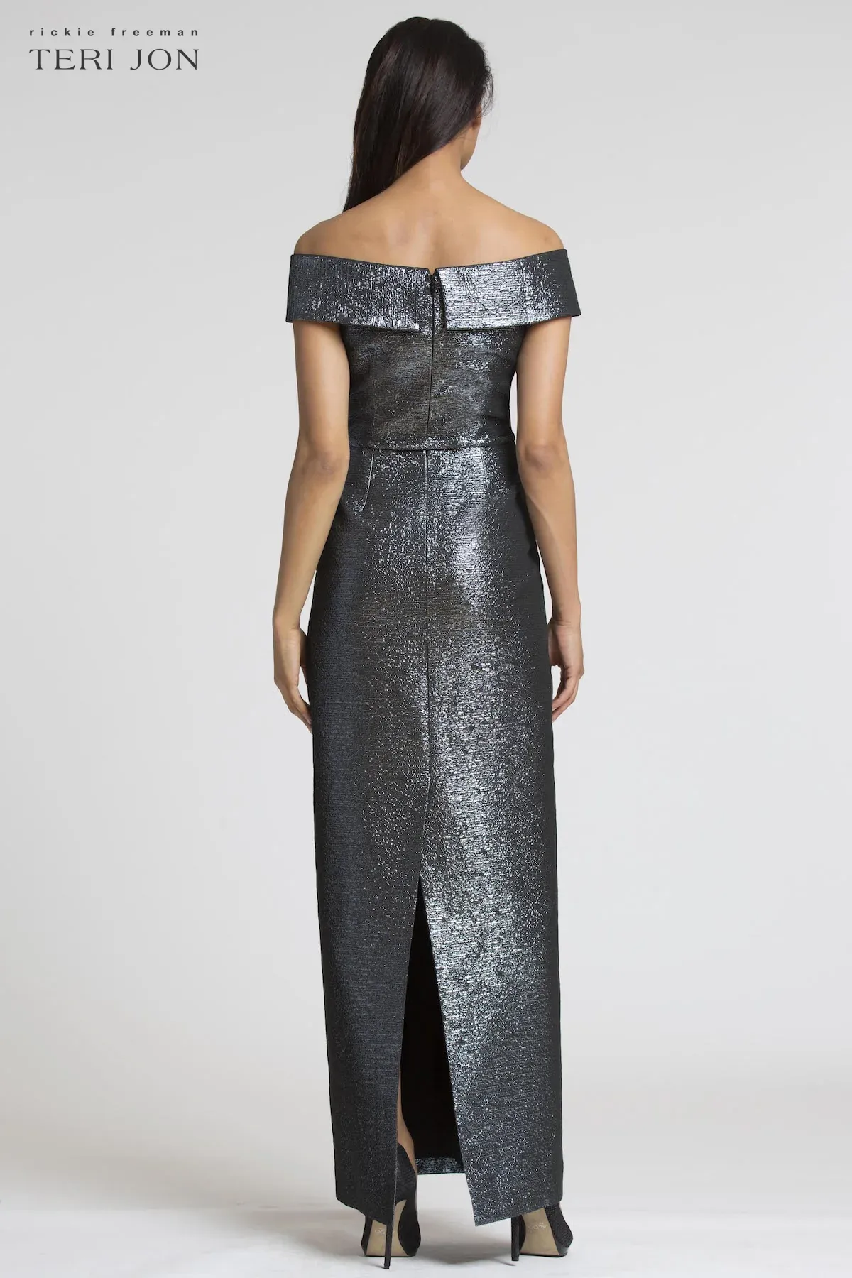 Teri Jon Jacquard Off the Shoulder Column Gown 47240 sold by Terry costa product image thumbnail 4