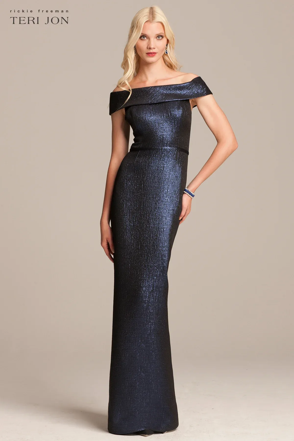 Teri Jon Jacquard Off the Shoulder Column Gown 47240 sold by Terry costa