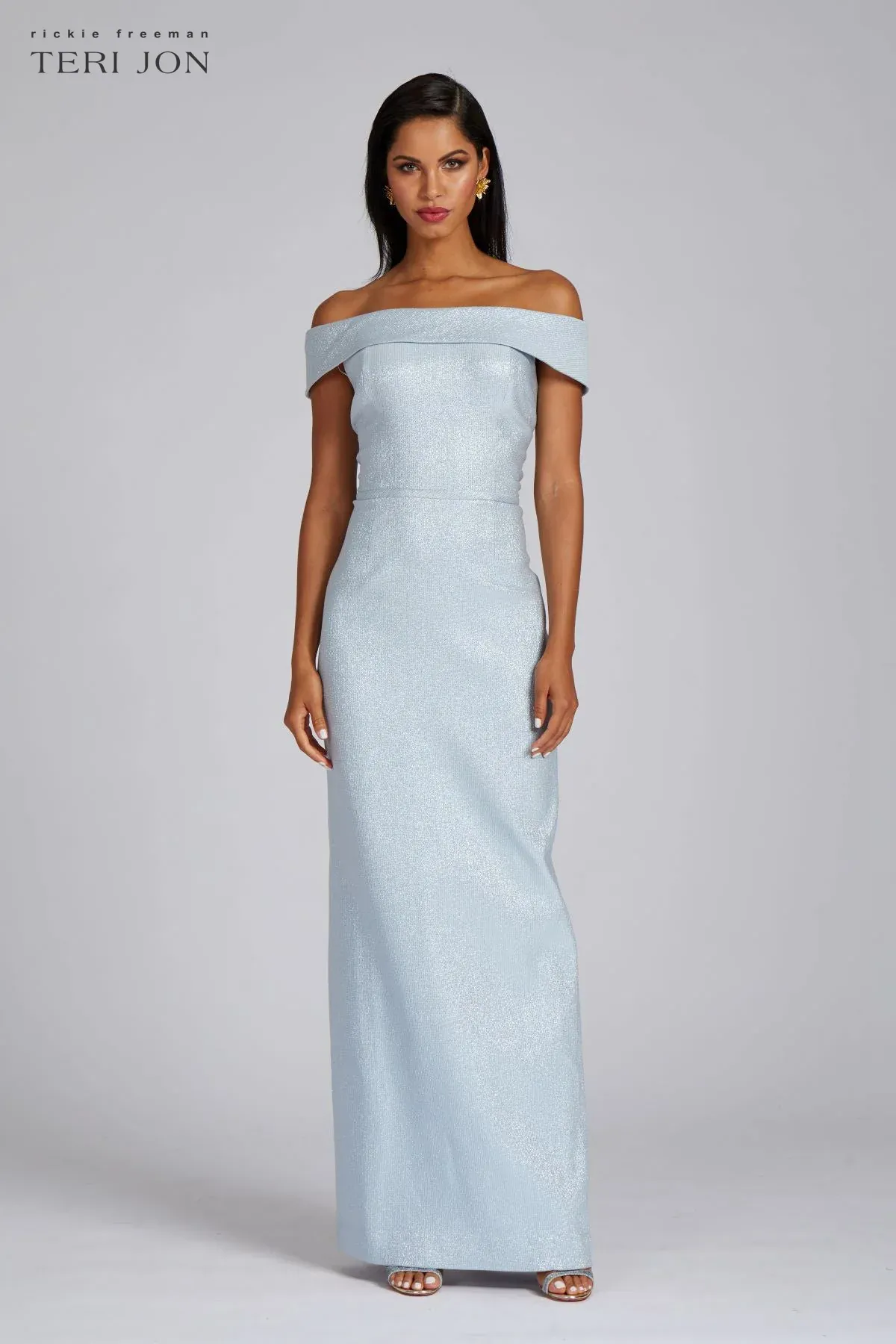 Teri Jon Jacquard Off the Shoulder Column Gown 47240 sold by Terry costa product image thumbnail 5