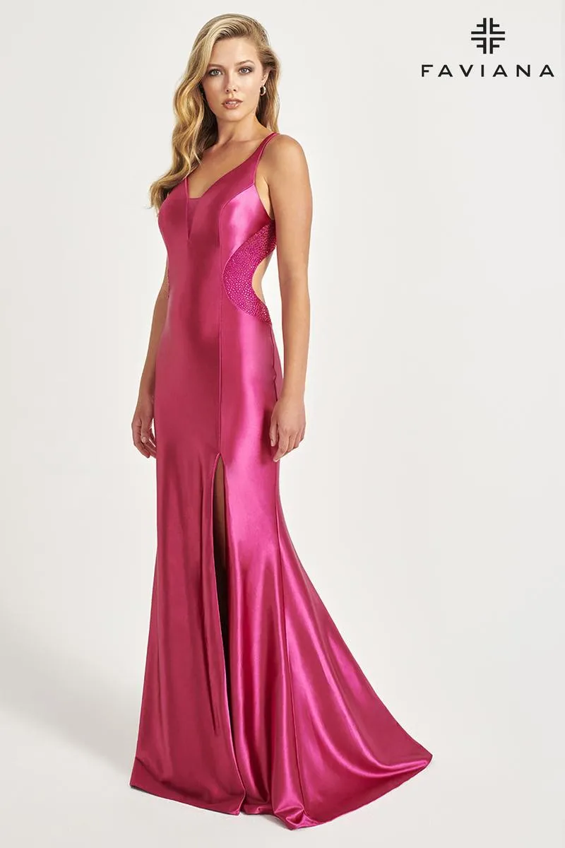 Faviana Satin Open Back Prom Dress 11008 sold by Terry costa product image thumbnail 5