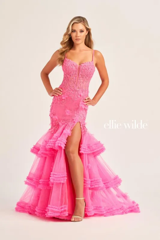 Ellie Wilde Mermaid Ruffle Prom Dress EW35050 made by Mon Cheri