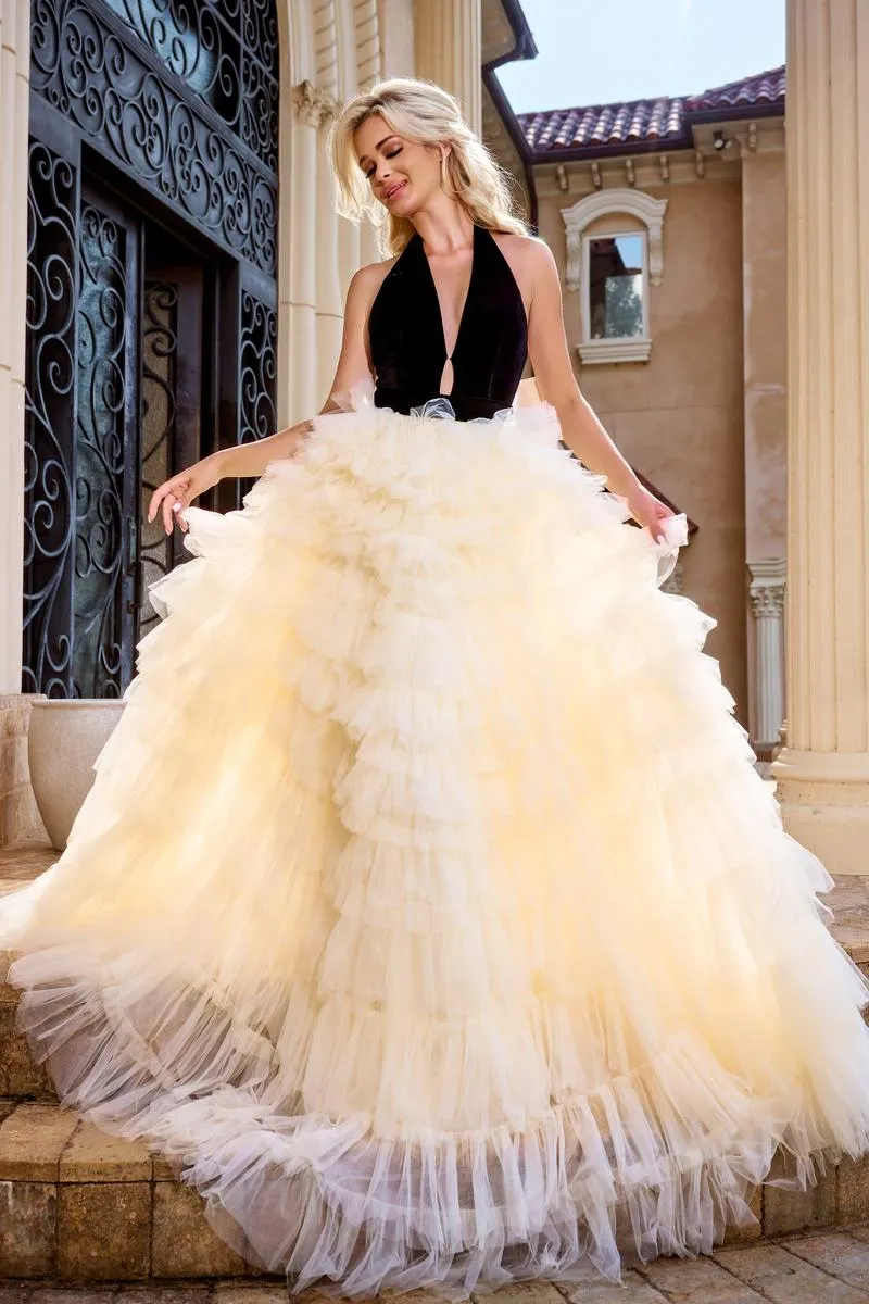 Portia and Scarlett Ruffle Halter Prom Dress PS24681 sold by Terry costa product image thumbnail 4