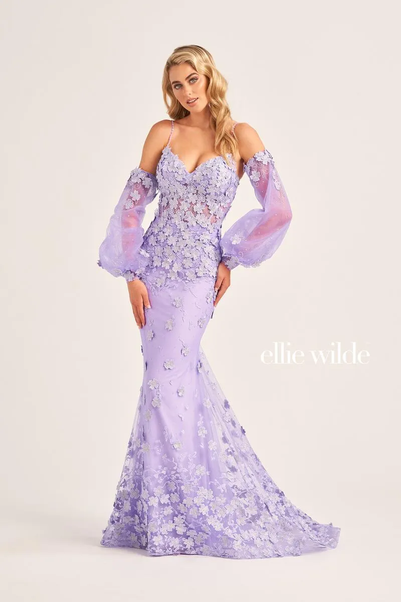 Ellie Wilde Fit and Flare 3D Floral Prom Dress EW35107 sold by Terry costa product image thumbnail 3