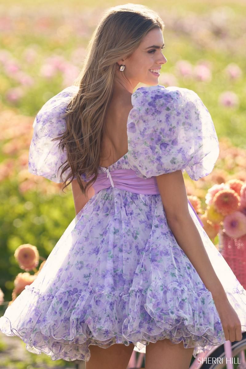 Sherri Hill Floral Baby Doll Prom Dress 56383 sold by Terry costa product image thumbnail 2