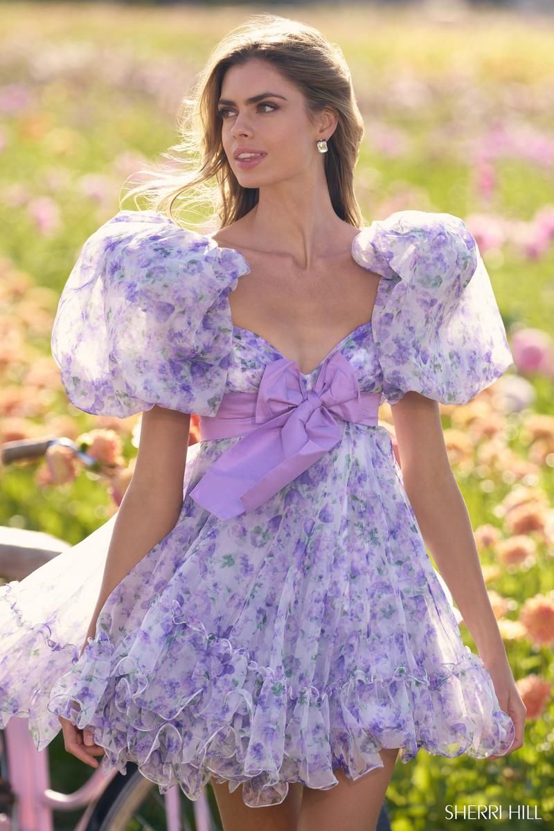 Sherri Hill Floral Baby Doll Prom Dress 56383 sold by Terry costa product image thumbnail 5