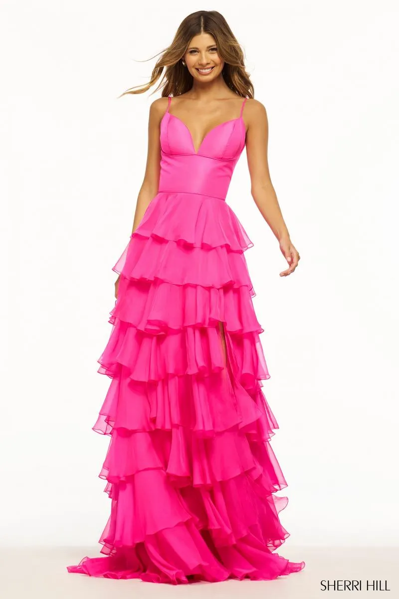Sherri Hill Chiffon Tiered Ruffle Skirt Prom Dress 56108 sold by Terry costa product image thumbnail 3