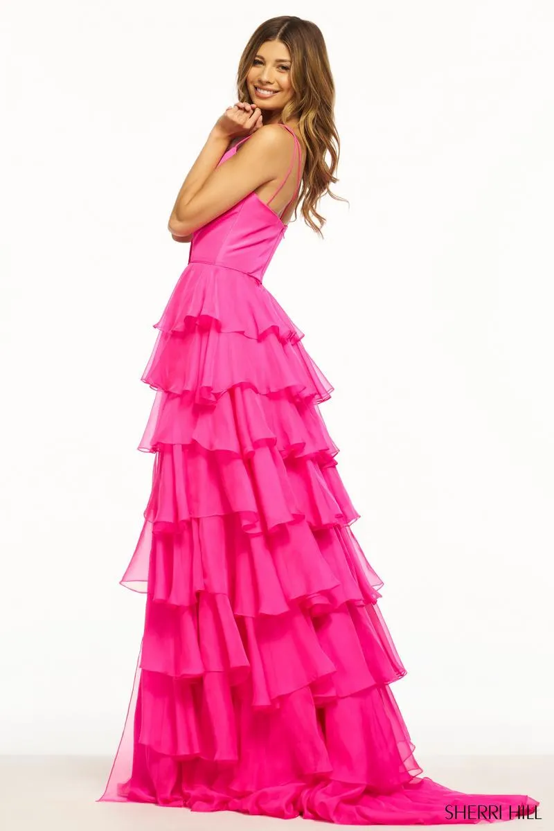 Sherri Hill Chiffon Tiered Ruffle Skirt Prom Dress 56108 sold by Terry costa product image thumbnail 4