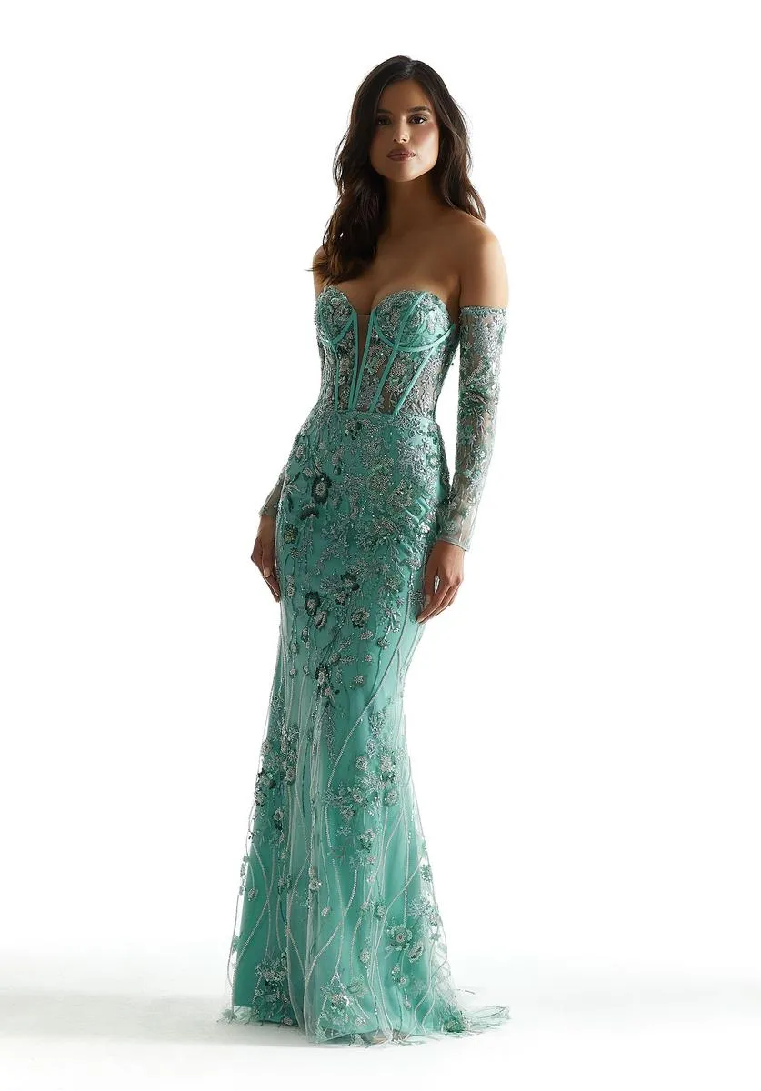 Morilee Strapless Floral Detachable Sleeve Dress 49002 sold by Terry costa