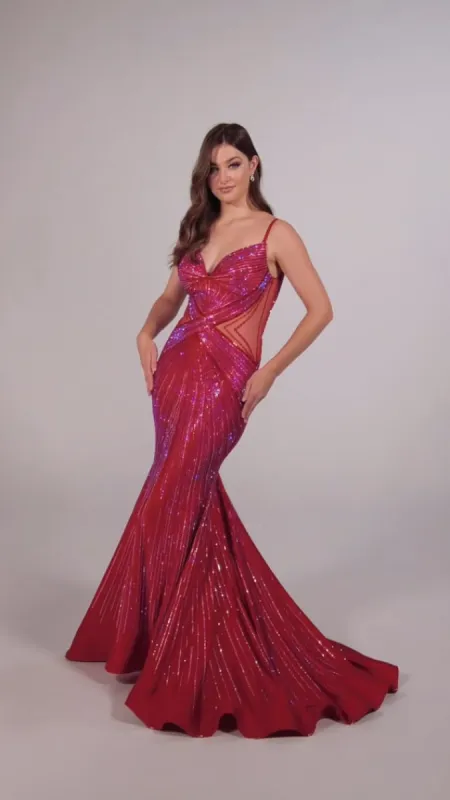 Ellie Wilde Heat Stone Illusion Prom Dress EW35001 made by Mon Cheri