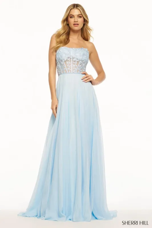 Sherri Hill Strapless Chiffon Lace Prom Dress 56088 sold by Terry costa