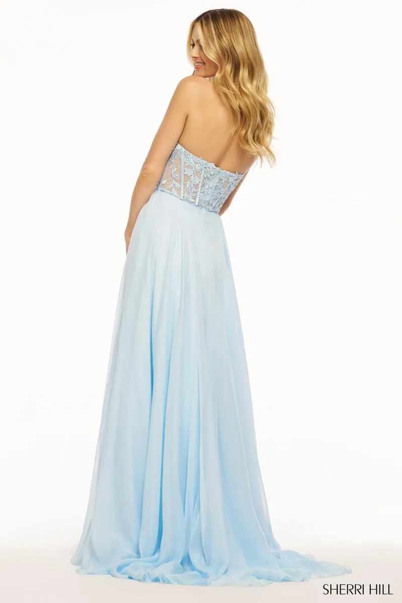 Sherri Hill Strapless Chiffon Lace Prom Dress 56088 sold by Terry costa product image thumbnail 2