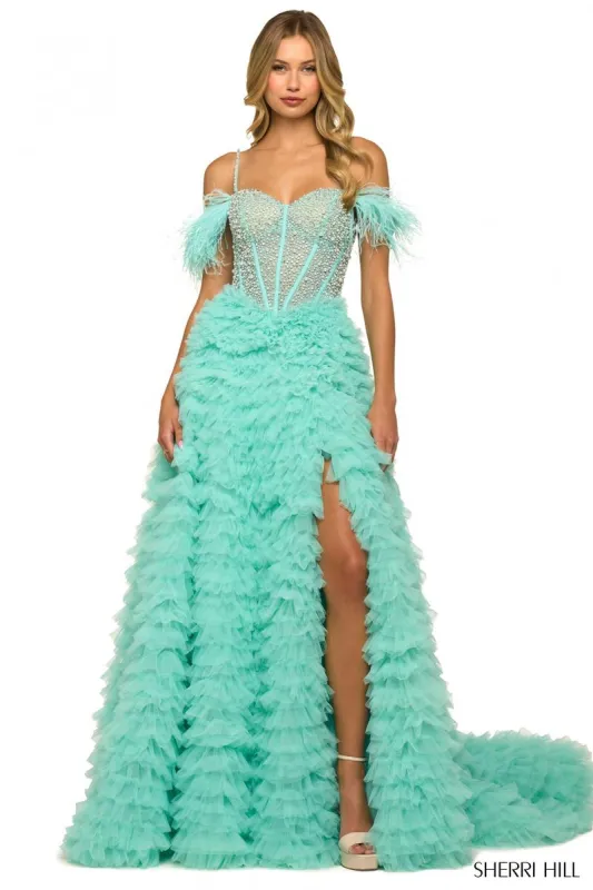 Sherri Hill Ruffle Skirt Ballgown Feather 55387 sold by Terry costa