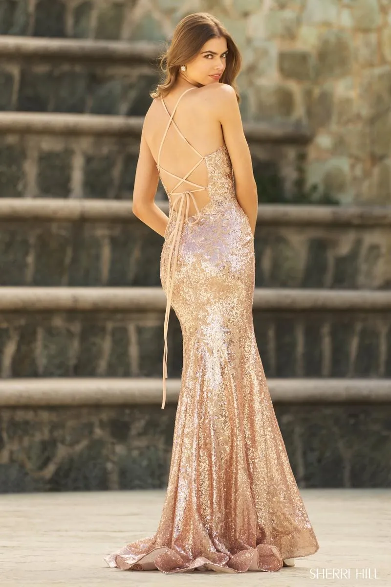 Sherri Hill Long Lace-up Sequin Prom Dress 55584 sold by Terry costa product image thumbnail 2