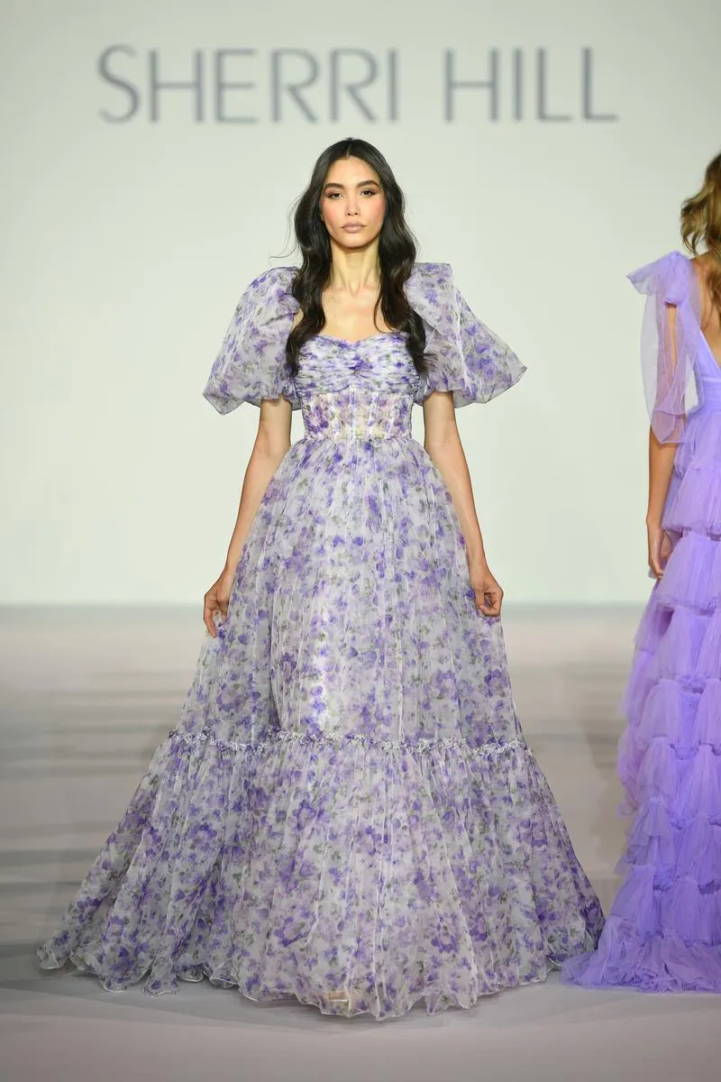 Sherri Hill Balloon Sleeve Floral Prom Dress 56381 sold by Terry costa product image thumbnail 3