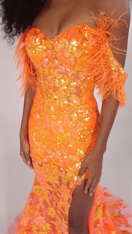 Ellie WIlde Off the Shoulder Long Prom Dress EW34034 made by Mon Cheri