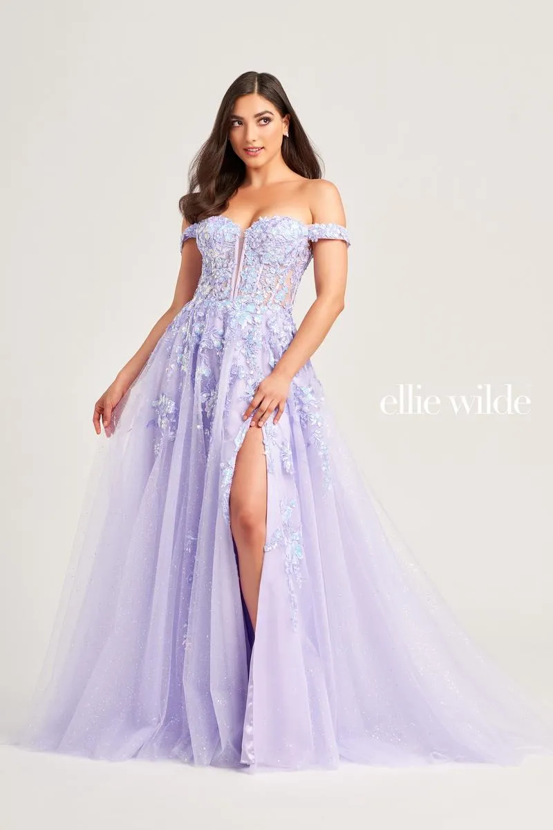 Ellie Wilde Off Shoulder A-Line Prom Dress EW35058 sold by Terry costa product image thumbnail 3