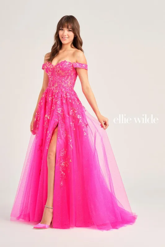 Ellie Wilde Off Shoulder A-Line Prom Dress EW35058 made by Mon Cheri