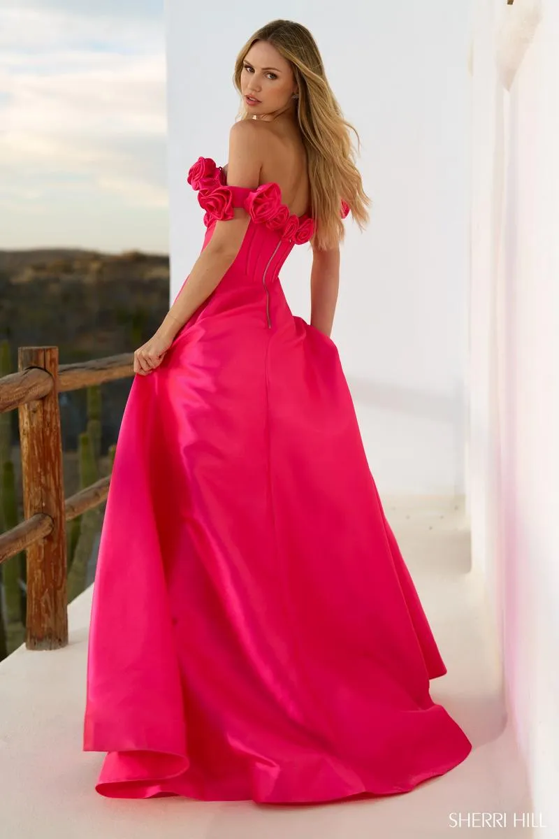 Sherri Hill A-line Off the Shoulder Rosette gown 56814 sold by Terry costa product image thumbnail 2