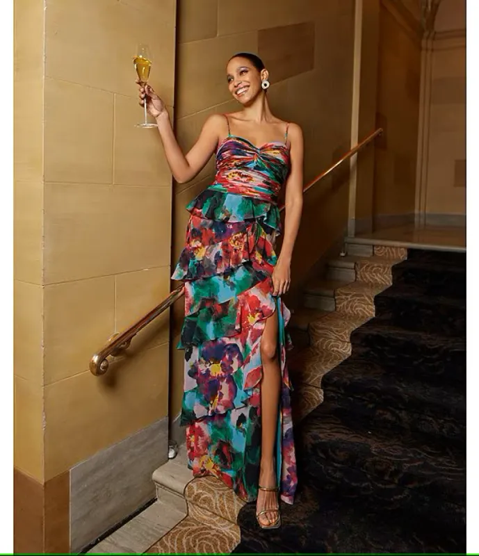 Xscape Evenings Floral Gown 6372X sold by Terry costa