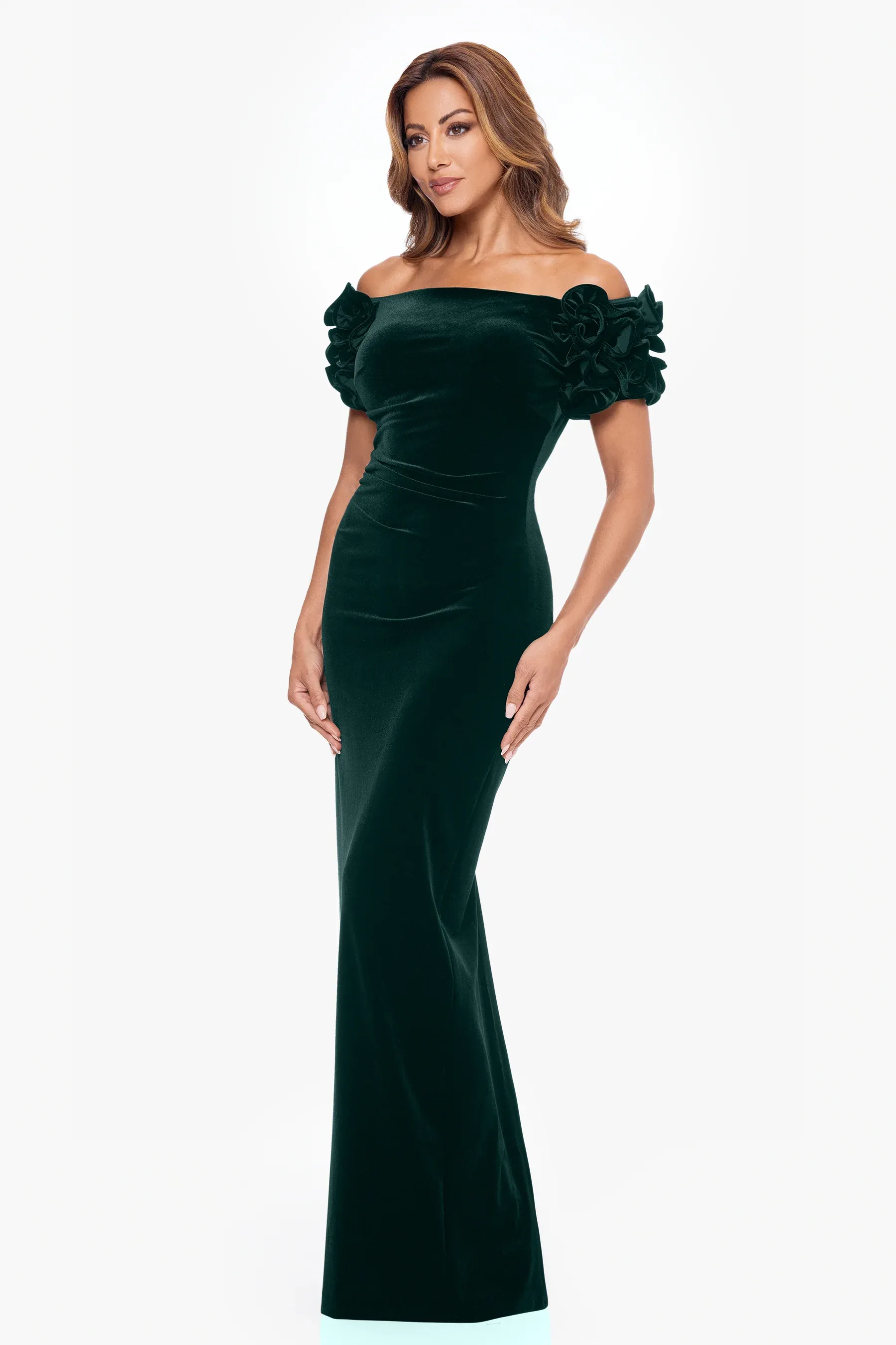 Xscape Evenings "Rosie" Off the Shoulder Velvet Evening Gown 6408X sold by Terry costa product image thumbnail 3