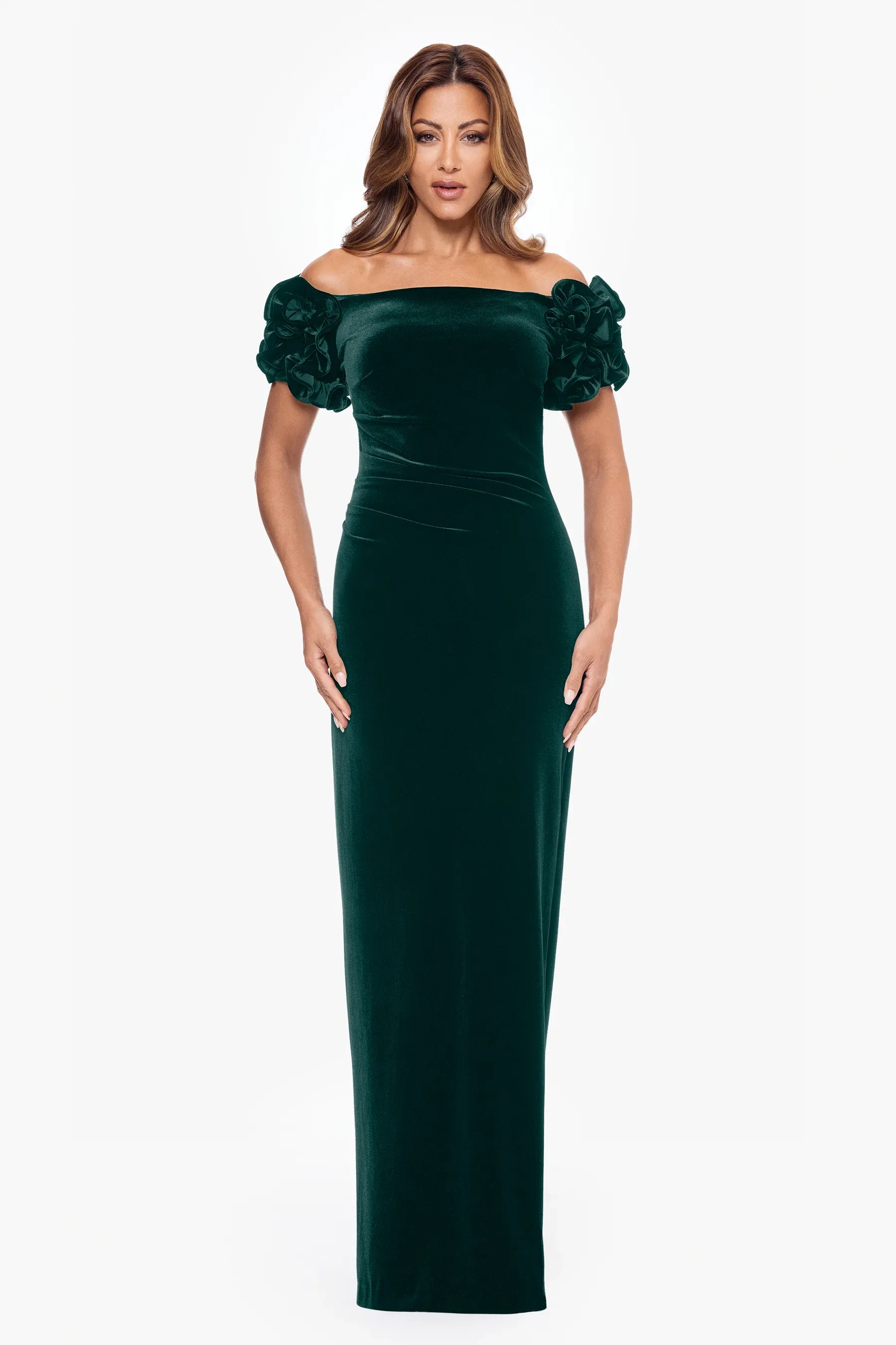 Xscape Evenings "Rosie" Off the Shoulder Velvet Evening Gown 6408X sold by Terry costa