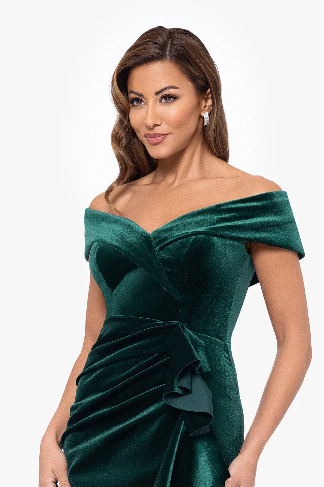 Xscape Evenings "Alana" Off the Shoulder Velvet Evening Gown 6484X sold by Terry costa product image thumbnail 4