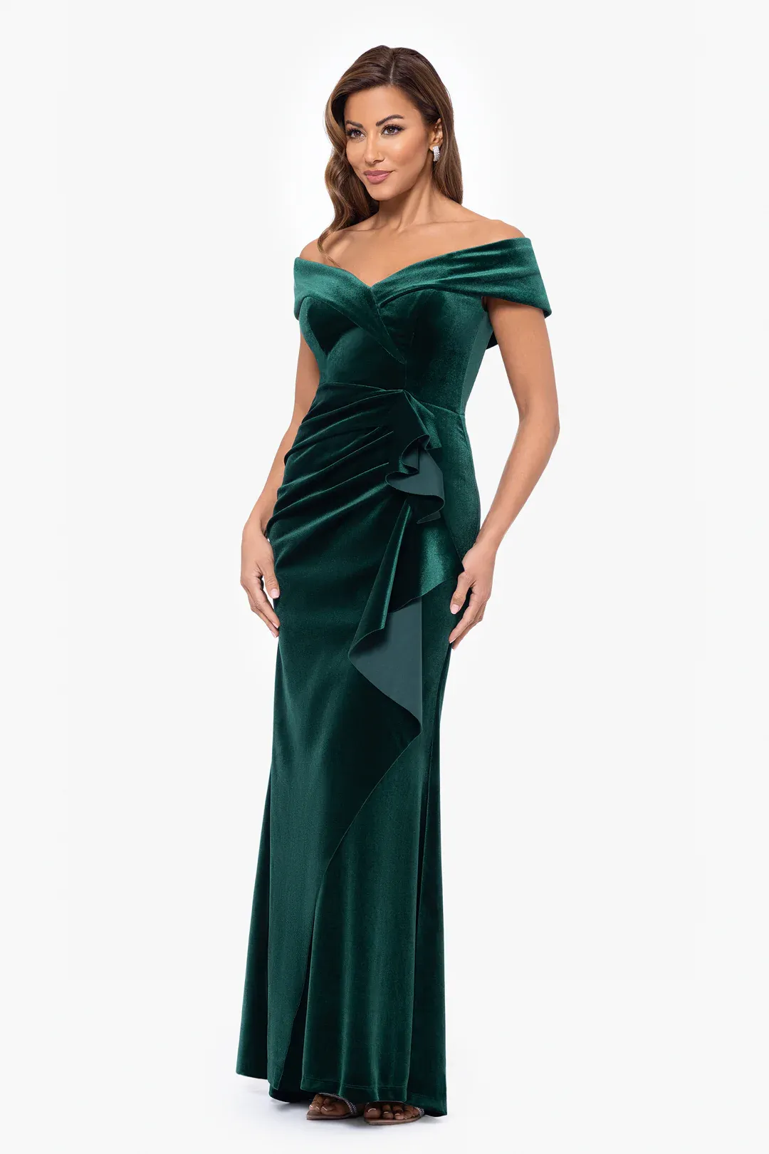 Xscape Evenings "Alana" Off the Shoulder Velvet Evening Gown 6484X sold by Terry costa product image thumbnail 3
