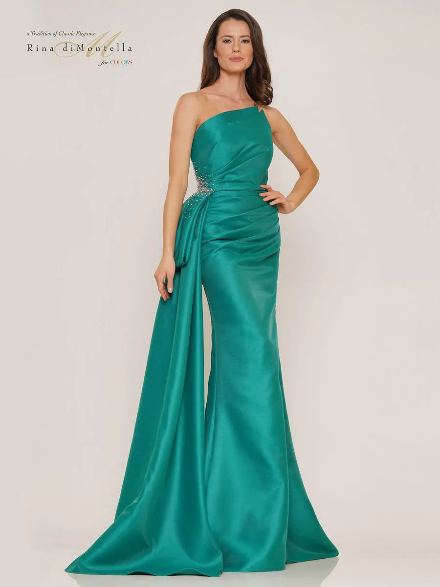 Rina di Montella Asymmetrical Neckline Fitted Dress RD2750 sold by Terry costa