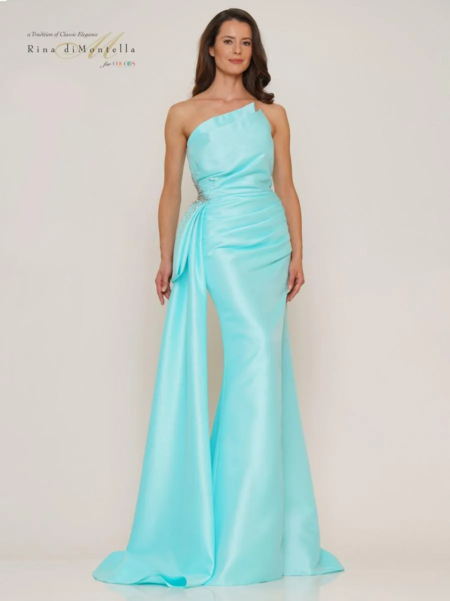 Rina di Montella Asymmetrical Neckline Fitted Dress RD2750 sold by Terry costa product image thumbnail 4