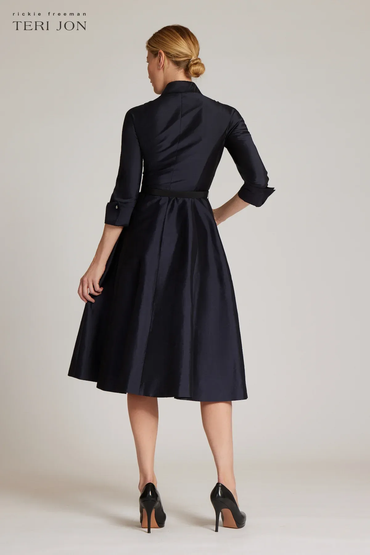 Teri Jon 3/4 Sleeve Belted Taffeta Shirtdress 69224 sold by Terry costa product image thumbnail 4