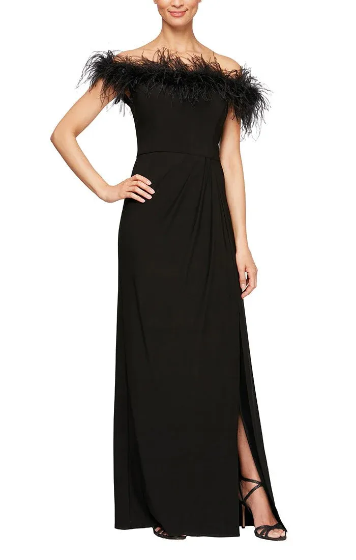 Alex Evenings Off the Shoulder Feather Evening Gown 81351465 sold by Terry costa