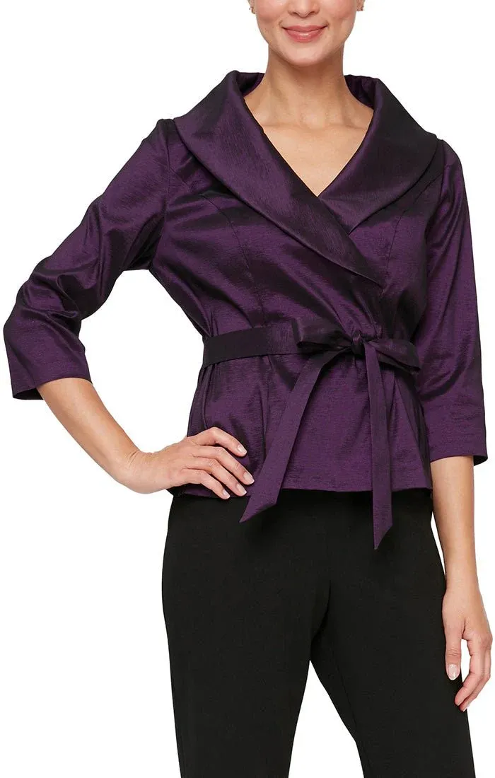Alex Evenings 3/4 Sleeve Stretch Taffeta Blouse with Tie Waist Detail 8366625 sold by Terry costa product image thumbnail 5